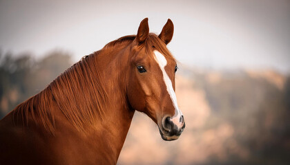 Naklejka premium portrait of red horse looking back don breed horse