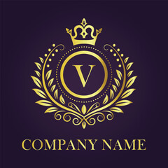 Letter V luxury gold logo concept