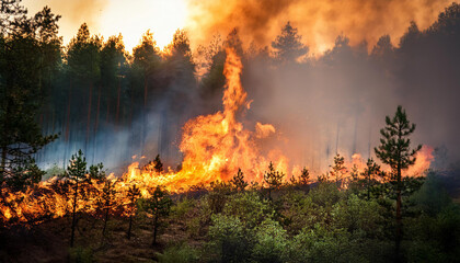 burning fire in the forest