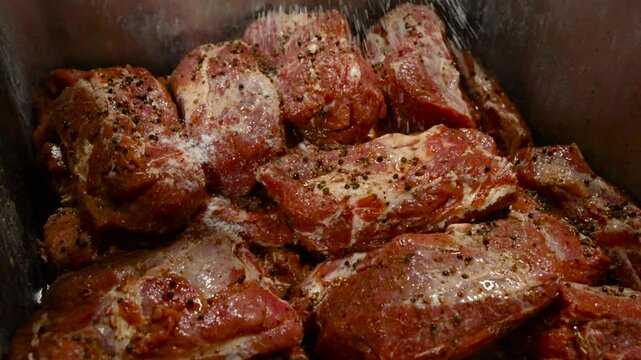 Pieces of seasoned pork