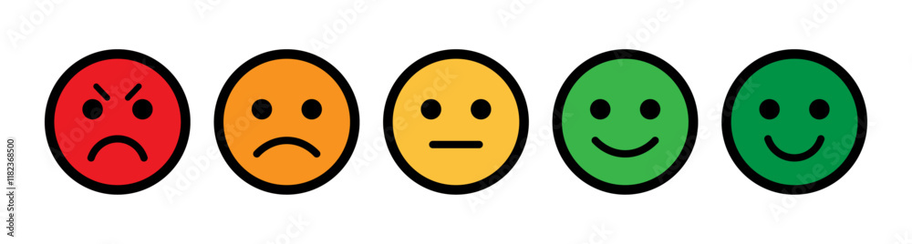 Poster rating emoji set with black stroke for customer feedback and product experience. smiley rating icon 