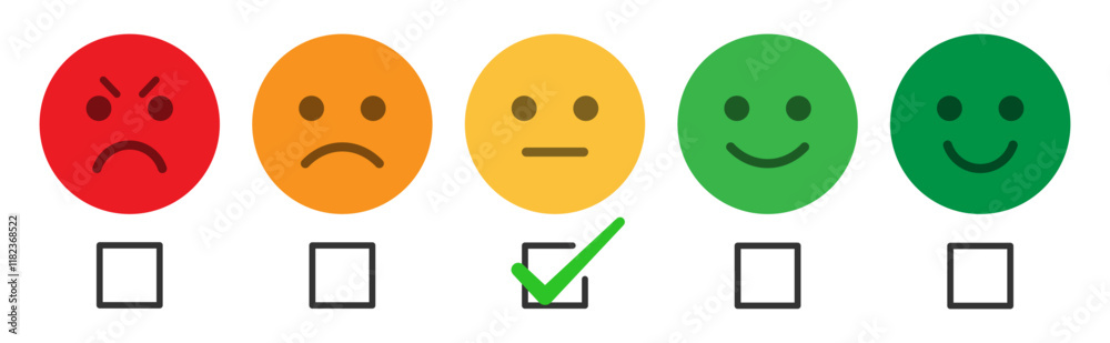 Fototapete rating emoji set with check box and tick mark for customer feedback and product experience with bad,