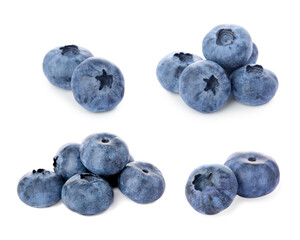 Fresh ripe blueberries isolated on white, set