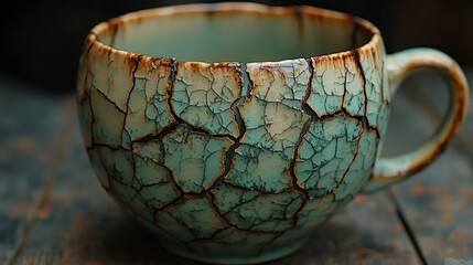 Photo Cracked Ceramic Mug, Teal and Brown, Rustic Style