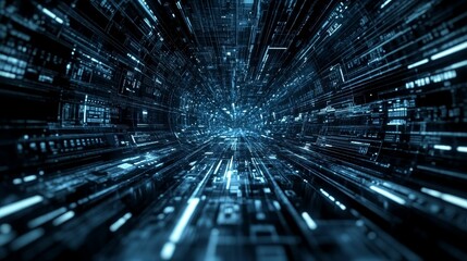 Fototapeta premium Abstract digital tunnel, glowing data streams.