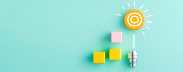 Colorful Building Blocks and Screw on Light Background