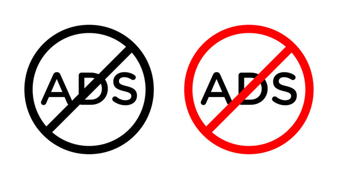 Ad blocker icons set in black filled and outlined style