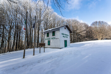 Rifugio Moia, Winter landscape at Fumaiolo mount, Emilia-Romagna, Italy
