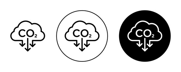 CO2 emissions icons set in black filled and outlined style