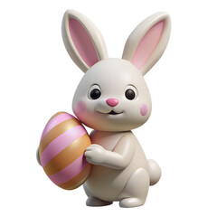 Obraz premium Cute cartoon Easter Bunny holding pink Easter egg. Happy Easter holiday. 3d illustration isolated