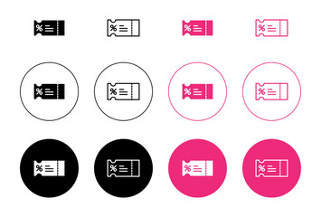 Discount voucher icons set in black filled and outlined style