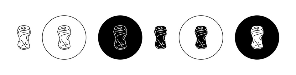 Empty can soda icons set in black filled and outlined style