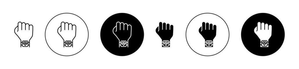 Fitness tracker smart watch icons set in black filled and outlined style