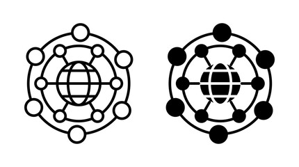 Global network icons set in black filled and outlined style