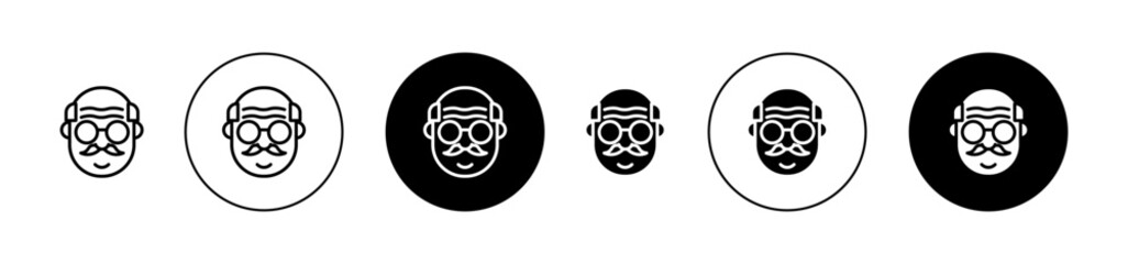 Grandfather icons set in black filled and outlined style