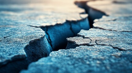 Cracked, textured surface; deep fissure; blue hue.