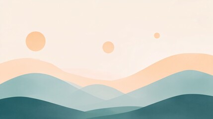 Abstract Pastel Landscape- Serene Hills and Soft Sunset
