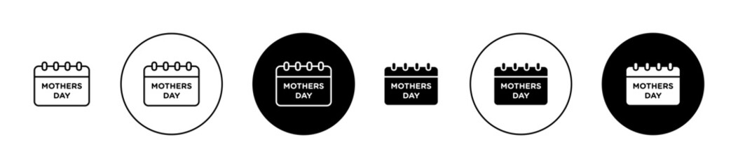 Mothers day calendar icons set in black filled and outlined style