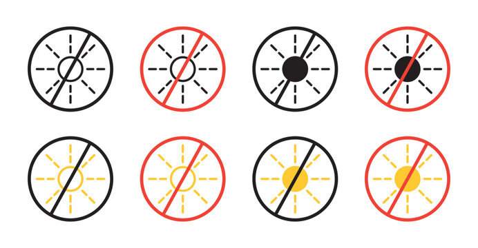 No sun icons set in black filled and outlined style