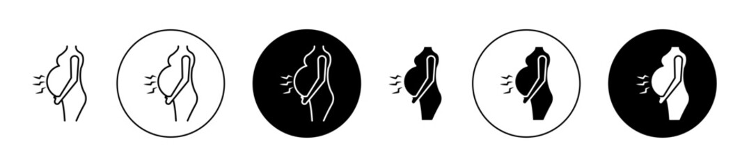 Pregnancy complications icons set in black filled and outlined style