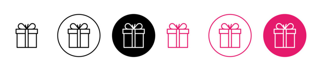 Present gift box icons set in black filled and stroke line style