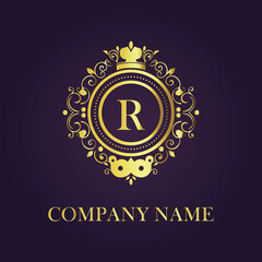 Letter R luxury gold logo concept