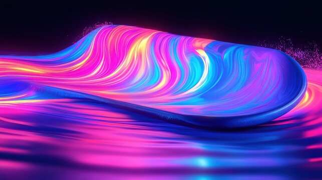 Vivid neon wave with swirling colors. Perfect for abstract backgrounds album covers or vibrant digital art.