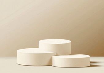 3d display product beige minimal scene with geometric podium platform. cylinder background vector 3d rendering with podium. stand for cosmetic products. Stage showcase on pedestal 3d beige studio