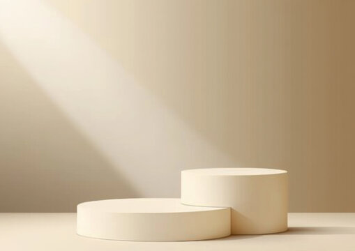 3d display product beige minimal scene with geometric podium platform. cylinder background vector 3d rendering with podium. stand for cosmetic products. Stage showcase on pedestal 3d beige studio