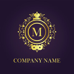 Letter M luxury gold logo concept