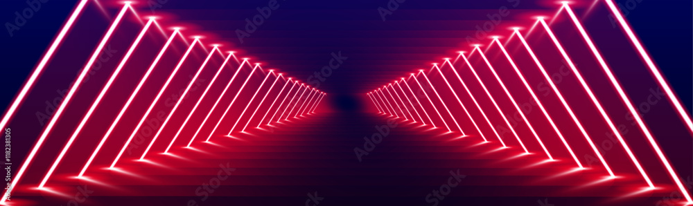 Poster neon lights in red create a mesmerizing tunnel. this futuristic graphic design reflects the concept 