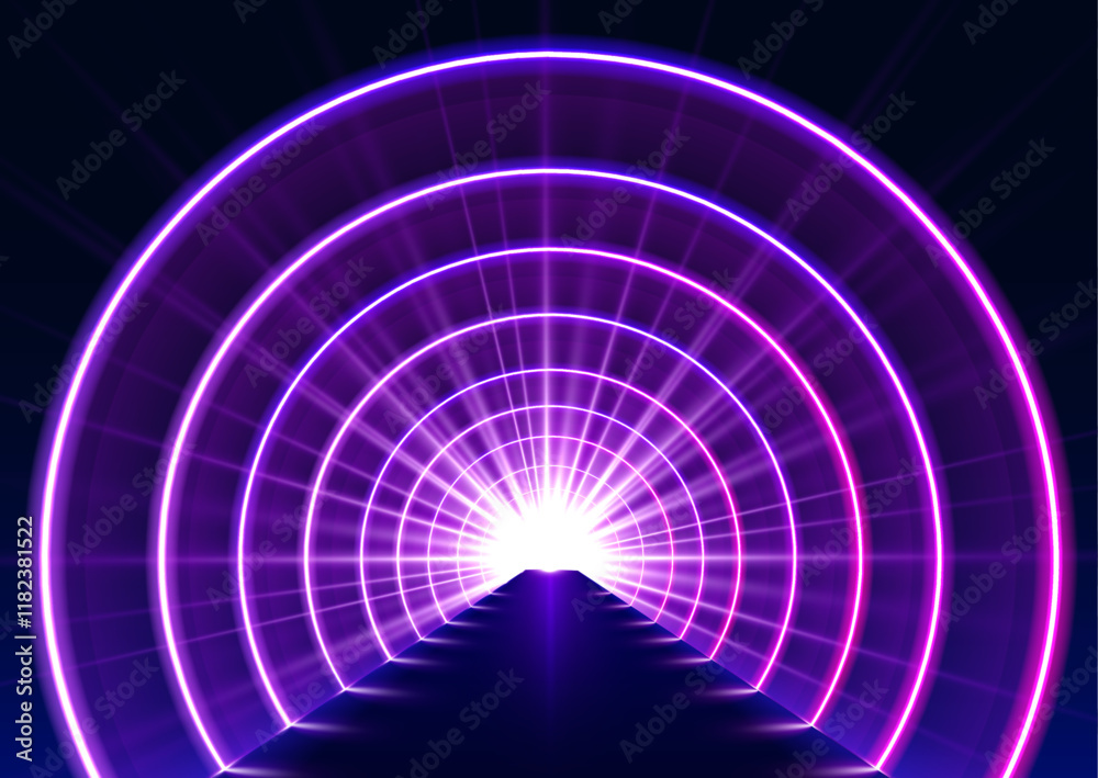 Poster neon lights in blue and pink create a mesmerizing tunnel. this futuristic graphic design captures th