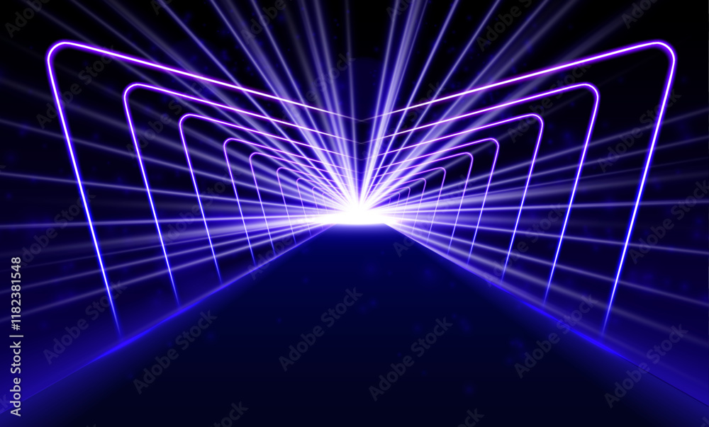 Aufkleber Abstract laser lights in a 3D world. Vibrant neon lines form a complex laser display in a 3D world, filled with geometric shapes and endless motion. The visual is dynamic, with endless possibilities.