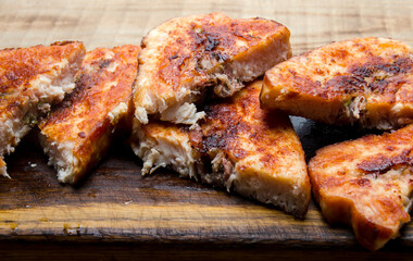 Fried poultry rolls, a festive dinner, and meat dishes.
