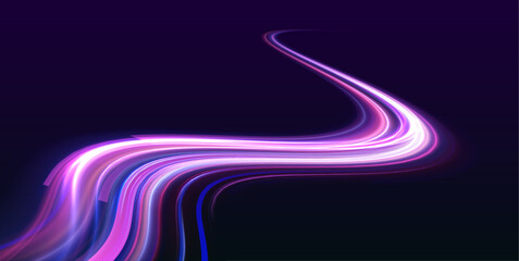 A stunning light display of neon trails travels through a dark, abstract landscape, illustrating the breakneck pace of innovation and technological growth.