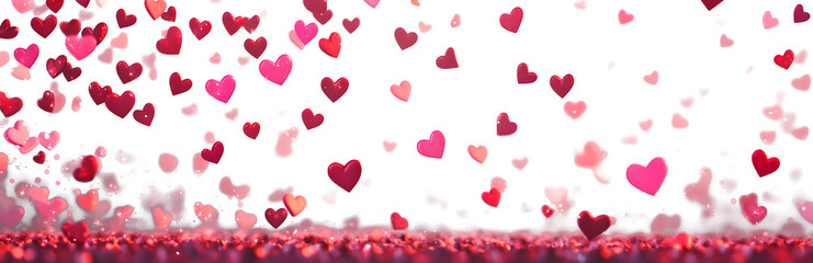 Valentine background with hearts falling on transparent