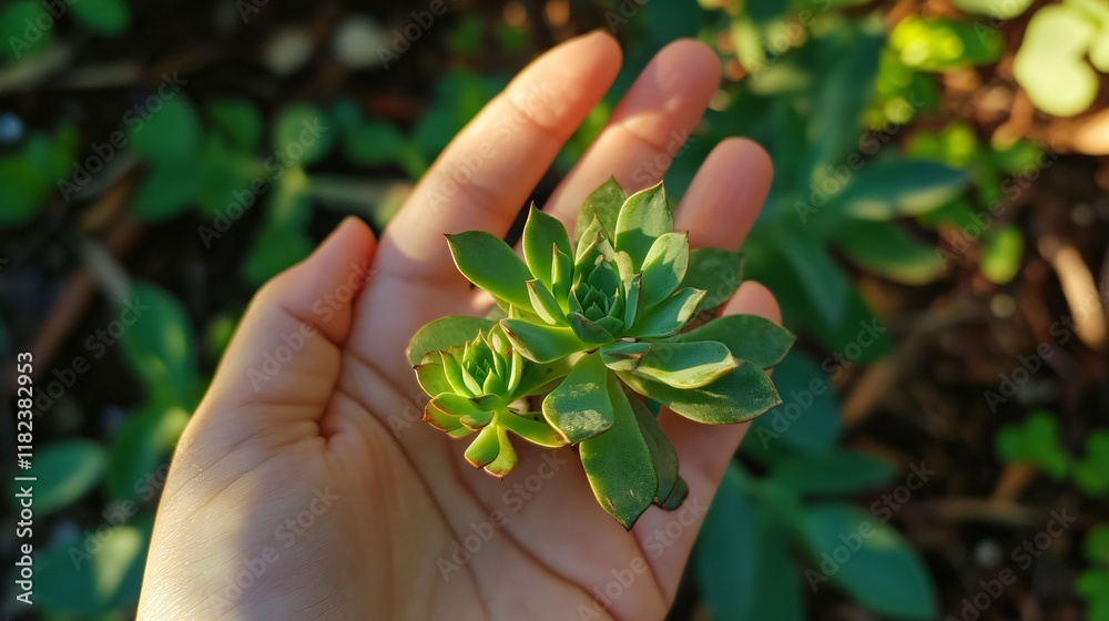 Wall mural Closeup Hand Holding Small Succulent Plant