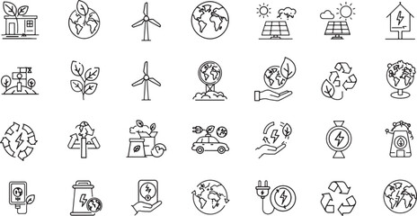 Environment-related line icon set. Ecology and nature linear icons. Eco-friendly outline vector sign collection.