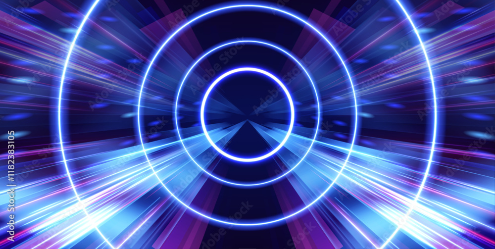 Poster neon lights in blue and pink create a mesmerizing tunnel. this futuristic graphic design captures th