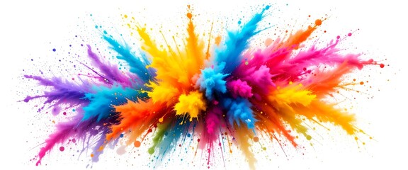 Fototapeta premium colorful rainbow holi paint color powder explosion isolated white wide panorama background