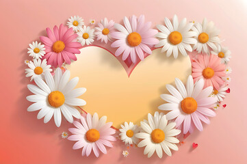 Obraz premium A cheerful Valentine's background design featuring white and pink daisies arranged around the edges
