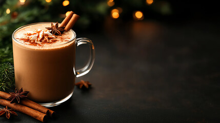 f0b Indian chai spiced tea latte with cinnamon sticks and star anise garnish