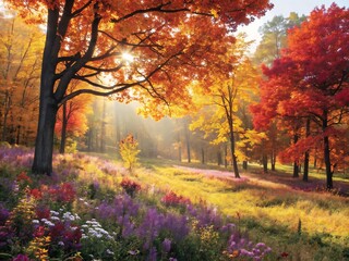 autumn forest in the morning