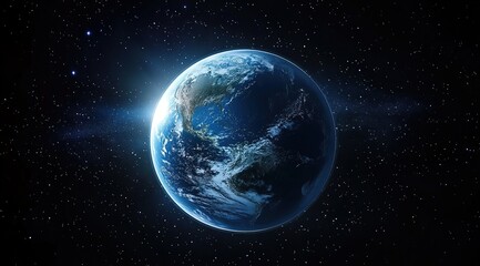 Obraz premium A blue Earth with glowing starlight in the space background