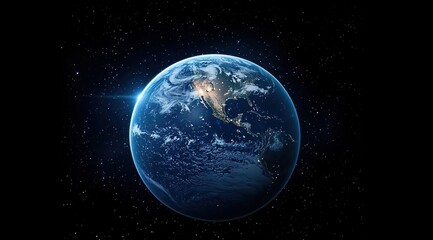 Obraz premium A blue Earth with glowing starlight in the space background