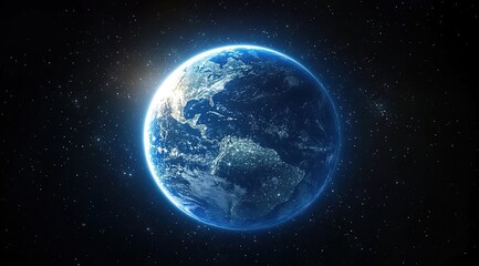 Fototapeta premium A blue Earth with glowing starlight in the space background