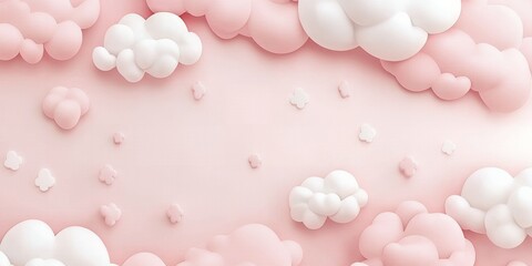 Pastel Pink and White 3D Clouds Background Dreamy Sweet Baby Girl Wallpaper Design