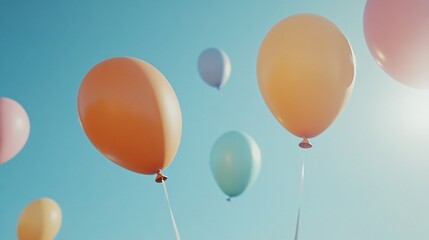 Obraz premium Pastel Balloons Floating in Sunny Sky- Festive Celebration Image