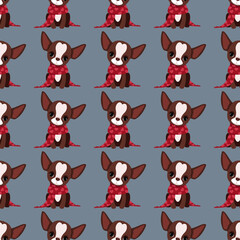 Obraz premium Cute chihuahua dogs with hearts in seamless pattern for Valentine's Day on dark background