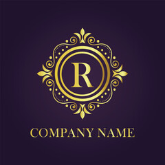 Letter R luxury gold logo concept